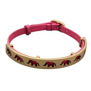 Stella & Dot Strength Bracelet Pink Leather Gold Buckle Elephants